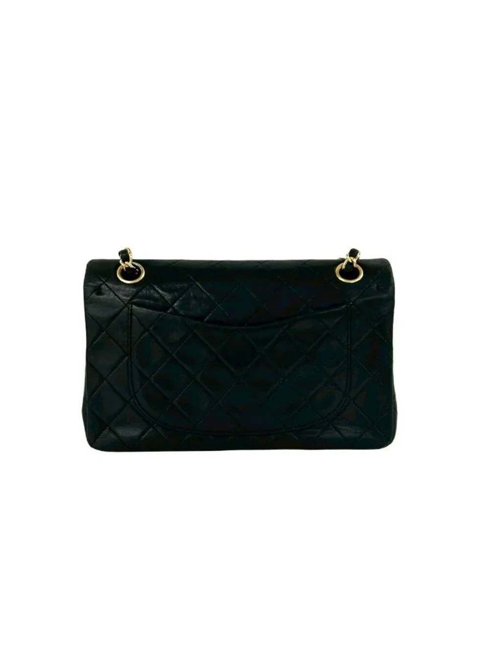 Chanel Double Flap Quilted CC Logo Lambskin Shoulder Bag Pochette Black